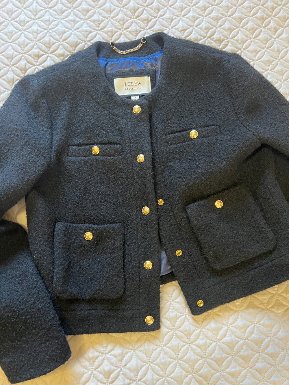 J.Crew Woman’s Black Bouclé Jacket with Gold Buttons